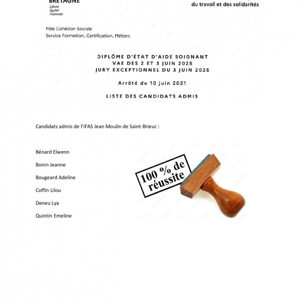 Vignette de l'actualité : Diplôme d'Etat d'Aide-Soignant : Liste candidats admis cursus ASSP 2025